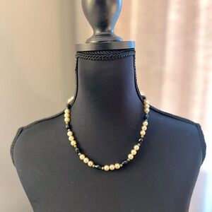 Elegant Pearl and Black Bead Necklace